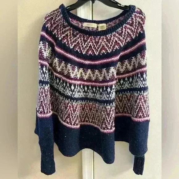 Anthropologie sleeping on snow midland‎ Fair isle poncho sweater wool blend M/L - Picture 1 of 7
